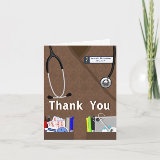 ポケットに感謝を込めて ブラウンのスクラブの看護師さんへの感謝カード サンキューカード (正面)