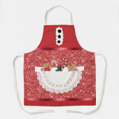 ポケットのクリスマスでいっぱいの赤グリッターメタリック夫人クロース エプロン (正面)