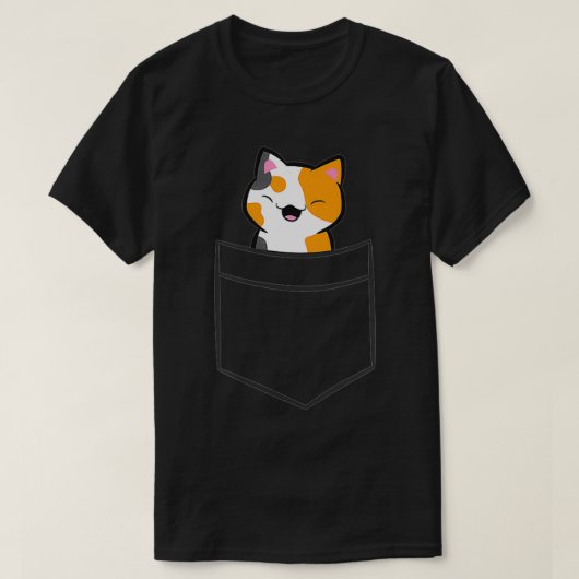 ポケットの中のカリコおもしろい猫Calico Cat Tシャツ (デザイン正面)