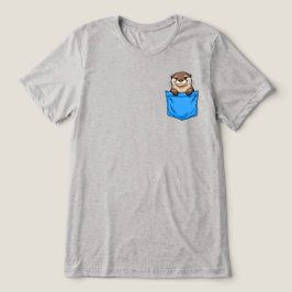 ポケットの中のカワウソ 面白い青いポケットの動物 トライブレンドTシャツ