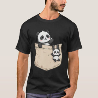 ポケットの中のパンダ — かわいいパンダのポケットプリントアート Tシャツ