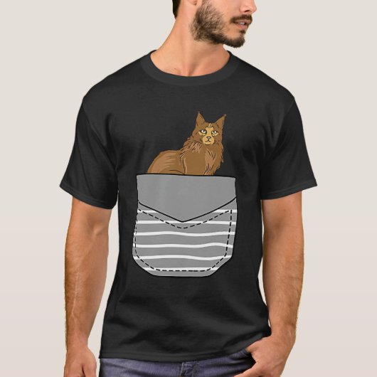 ポケットの中のメインクーンの猫 Tシャツ (正面)