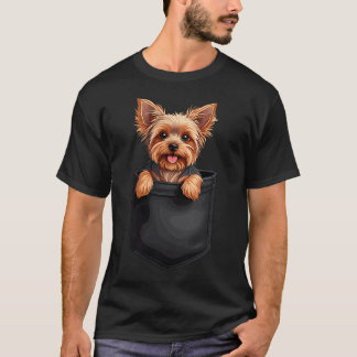 ポケットの中のヨークシャテリアの子犬の顔出し Tシャツ