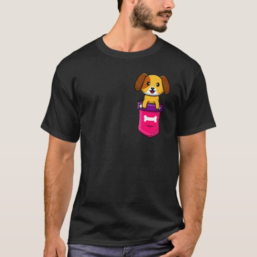 ポケットの中の愛らしい犬 Tシャツ (正面)