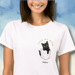 ポケットの中の愛らしい黒猫 オーダーメイドネーム入り Tシャツ