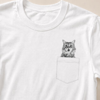 ポケットの中の猫 | オリジナルペット写真 白黒 Tシャツ