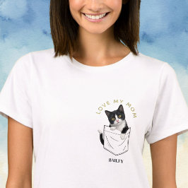 ポケットの愛らしいタキシード猫 パーソナライズドネーム Tシャツ