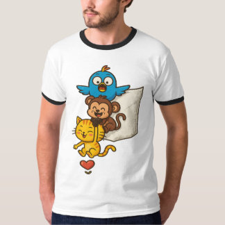 ポケットの面白いキャラクター3人組 - かわいいぶら下がりTシャツ Tシャツ