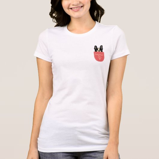 ポケットのBonjourのフレンチ・ブルドッグ Tシャツ (正面)