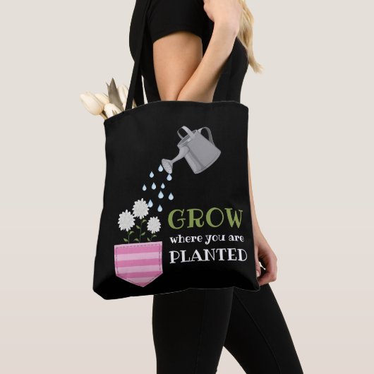 ポケットを植えた場所で成長す感動的る トートバッグ (クローズアップ)