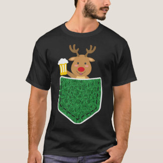 ポケットアダルトクリスマスにビールおもしろいをトナカイ Tシャツ