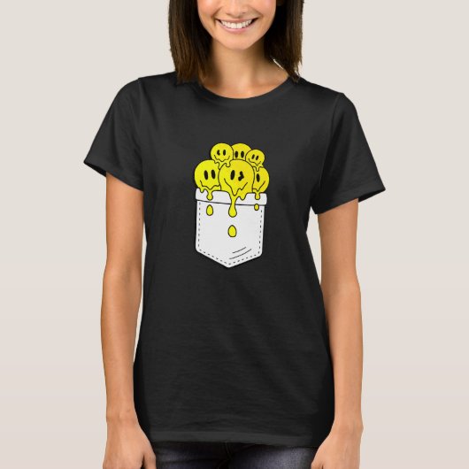 ポケットイエロースマイル顔溶融幸福グラフ Tシャツ (正面)