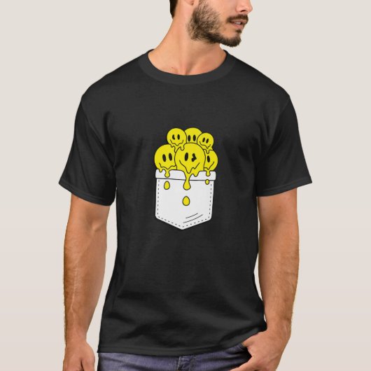 ポケットイエロースマイル顔溶融幸福グラフ Tシャツ (正面)