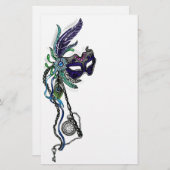 ポケットウォッチ付きマルディグラスマスク 便箋 (正面/裏面)