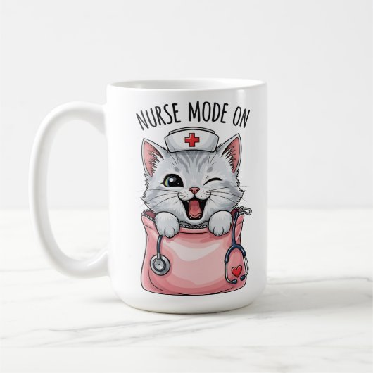 ポケットコーヒーの可愛い看護師猫 コーヒーマグカップ (左)