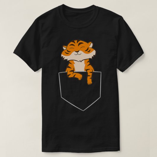 ポケットタイガーに可愛いおもしろいタイガー Tシャツ (デザイン正面)