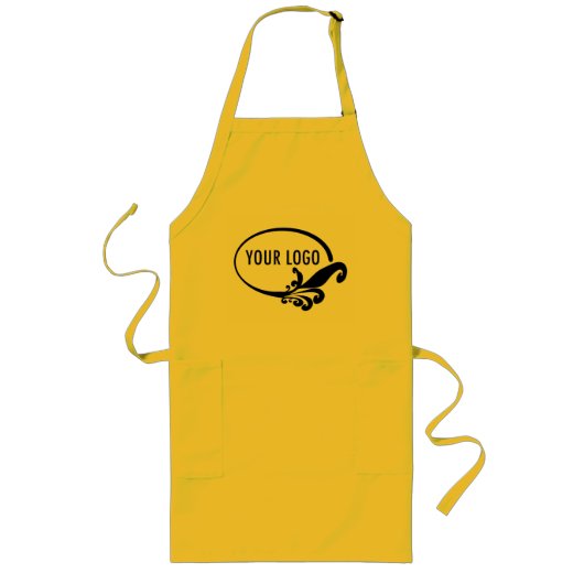 ポケット付きロングイエローエプロンカスタムロゴ ロングエプロン (正面)