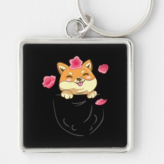 ポケット柴犬犬 |さくらんぼ花 キーホルダー (正面)