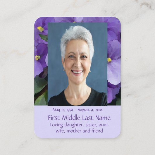 ポケット記念碑アフリカンバイオレットパープル 名刺 (裏面)