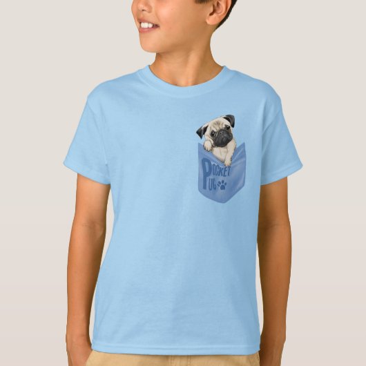 ポケット・パグ・ブルー・キッズ Tシャツ (正面)