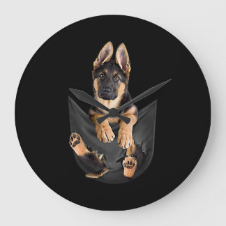 ポケットTシャツのおもしろい犬愛好家、ドイツのシェパード ラージ壁時計
