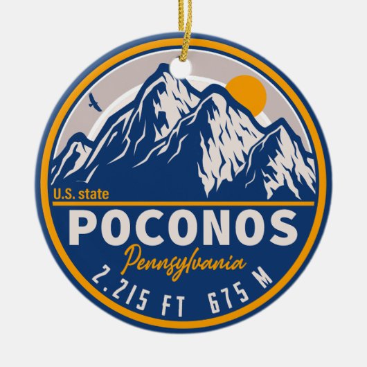 ポコノスマウンテンズペンシルバニアベアーハイキングサンセット セラミックオーナメント (正面)