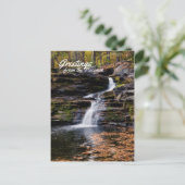 ポコノス秋の滝の風景からの挨拶 ポストカード (スタンド正面)
