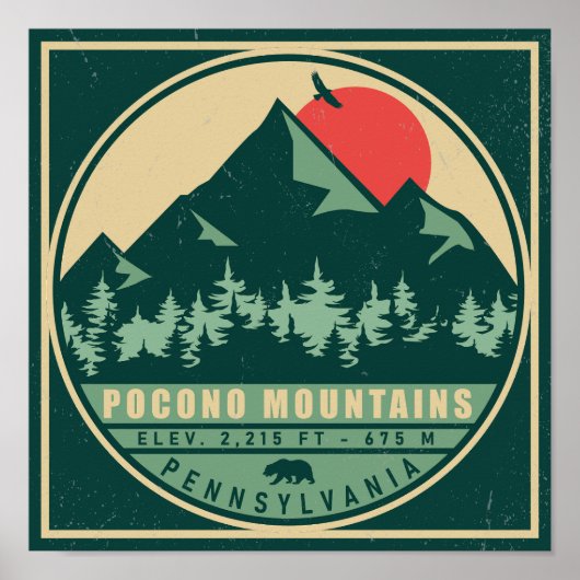 ポコノスPAレトロサンセットヴィンテージ土産ギフト ポスター (正面)