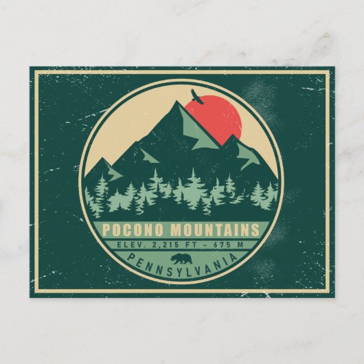 ポコノスPAレトロサンセットヴィンテージ土産ギフト ポストカード (正面)