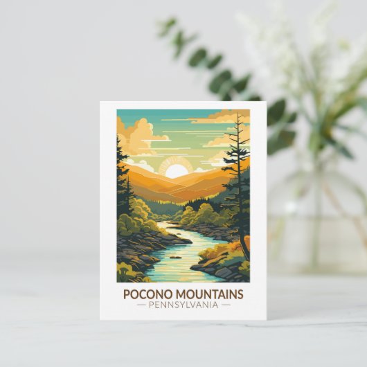 ポコノマウンテンズペンシルバニアトラベルアートヴィンテージ ポストカード (スタンド正面)