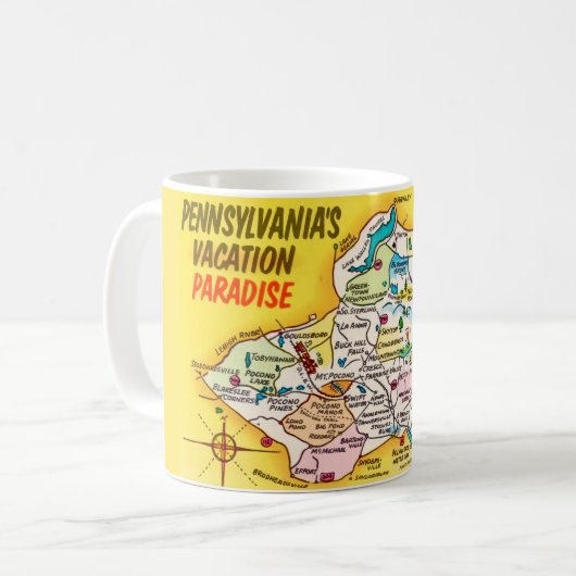 ポコノ・マウンテンズのヴィンテージ地図マグ コーヒーマグカップ (正面左)