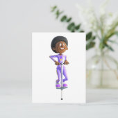 ポゴスティックに乗るアフリカ系アメリカ人漫画の少女 ポストカード (スタンド正面)