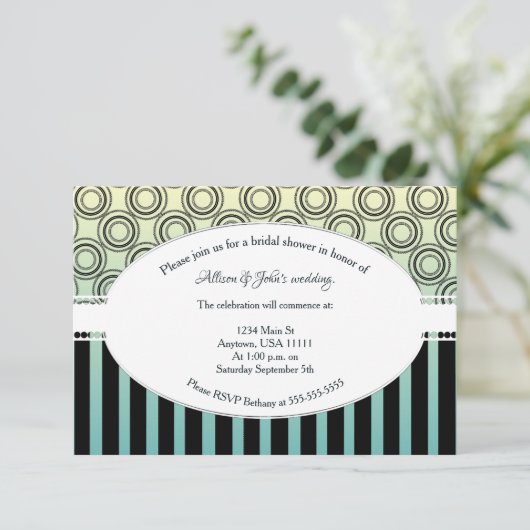 ポシュイエローアンドティール(緑がかった色)ブライダルシャワー招待状 招待状 (スタンド正面)