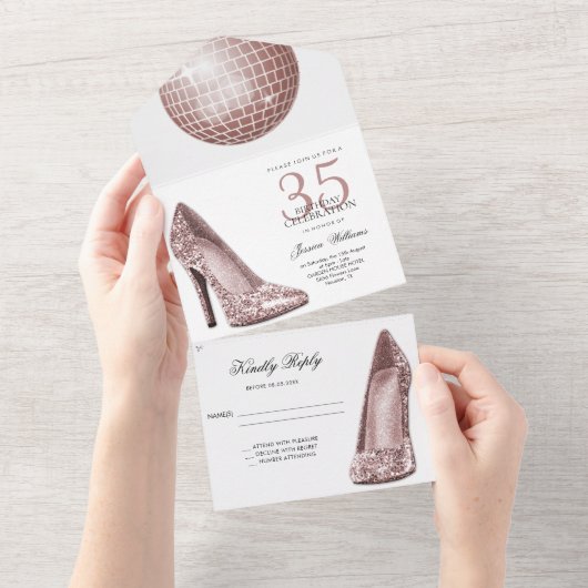 ポシュグリジーバラ金ゴールド35thバースデーパーティー オールインワン招待状 (貼ってはがせる)