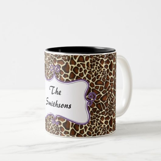 ポシュシックトレンディーヒョウ印刷,紫パーソナライズされた ツートーンマグカップ (正面右)