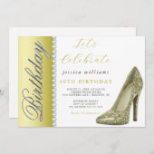 ポシュティレット&ダイアモンズ金ゴールド誕生日 招待状 (正面/裏面)