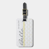 ポシュホワイトサテン&金ゴールド ラゲッジタグ (正面縦)