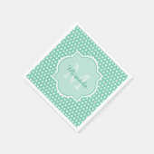 ポシュ水玉模様ミントグリーンモノグラムアンドネーム スタンダードカクテルナプキン (角)