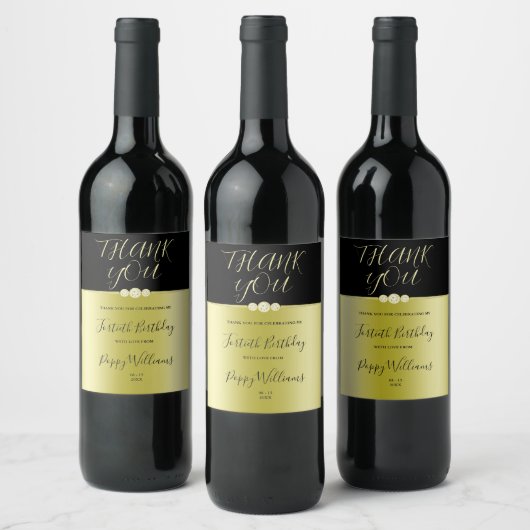 ポシュ金ゴールド&ブラックエレガントダイヤモンド40th誕生日 ワインラベル (ボトル)