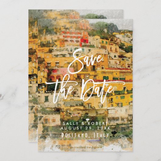 ポジターノのイタリアの夏の結婚式の日付カードを保存 サンキューカード (正面/裏面)