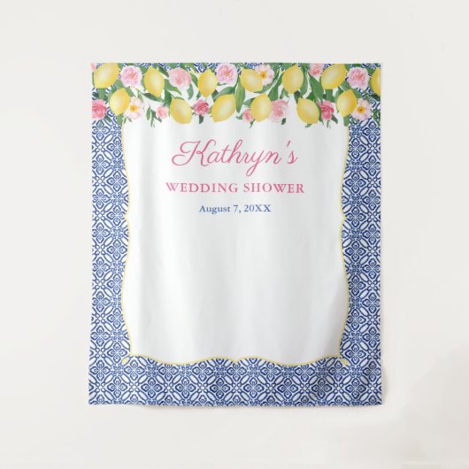 ポジターノのレモン 青いタイルの写真撮影用背景 タペストリー (正面)