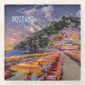 ポジターノイタリアアマルフィコーストサンセットヴィンテージトラベル ガラスコースター (正面)