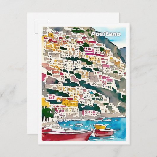 ポジターノイタリアアートヴィンテージイラストレーショントラベル ポストカード (正面/裏面)