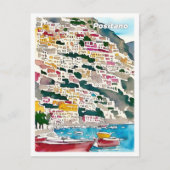 ポジターノイタリアアートヴィンテージイラストレーショントラベル ポストカード (正面)