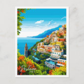 ポジターノイタリアアートヴィンテージ旅行イラストレーション ポストカード (正面)