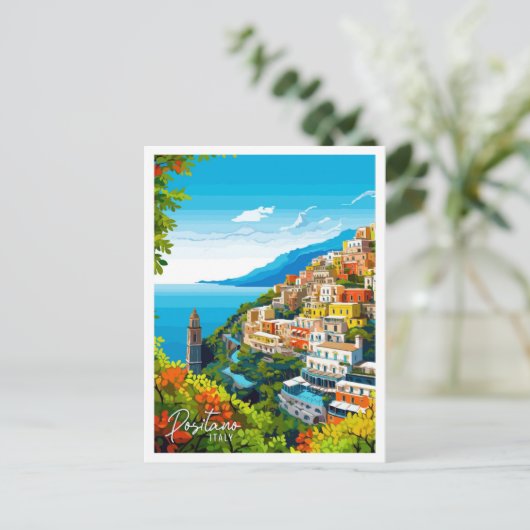 ポジターノイタリアアートヴィンテージ旅行イラストレーション ポストカード (スタンド正面)