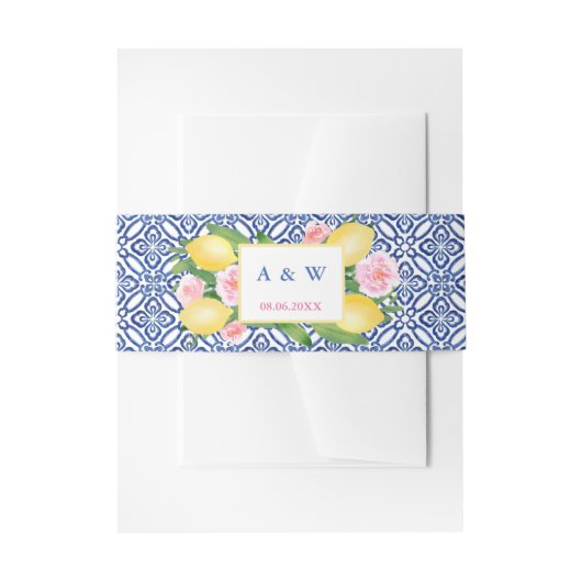 ポジターノウォーターカラーレモンズピンク結婚フローラ 招待状ベリーバンド (正面例)