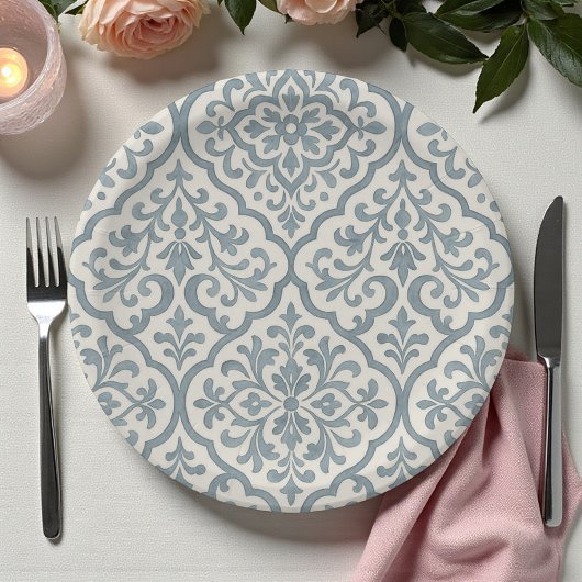 ポジターノブルーとイエローモロッコアラベスク ペーパープレート