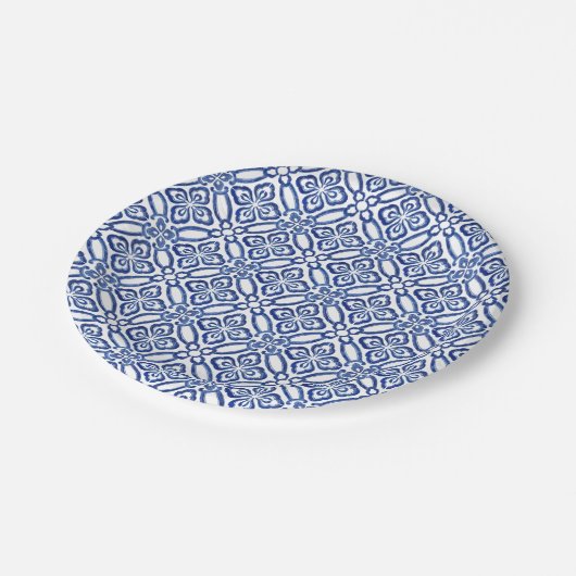 ポジターノブルーとホワイトタイル赤ちゃんシャワーブランチ ペーパープレート (アングル)