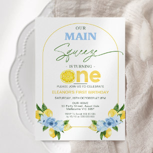 ポジターノブルーレモン私たちのメイン絞り1st誕生日 招待状
